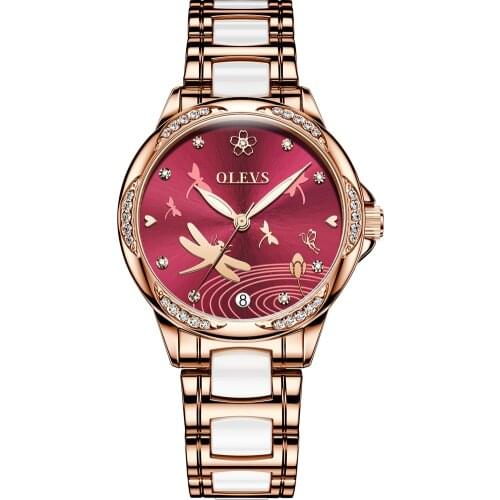 OLEVS Brand Watch Womens Automatic Mechanical Watch Room Ceramic Steel Band Waterproof Ladies Watch