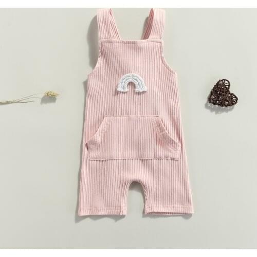Toddler Baby Long Pant Sleeveless Rompers Corduroy Overalls Cute Rainbow Bib Pants with Front Pocket Infant Children Outwear