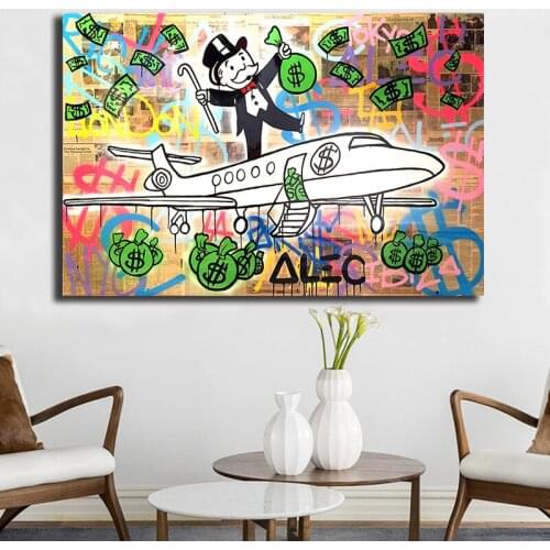 Home Decor Canvas Alec Monopoly Print Graffiti Poster Painting Aircraft Modern Money Wall Art Living Room Dollar Modular Picture