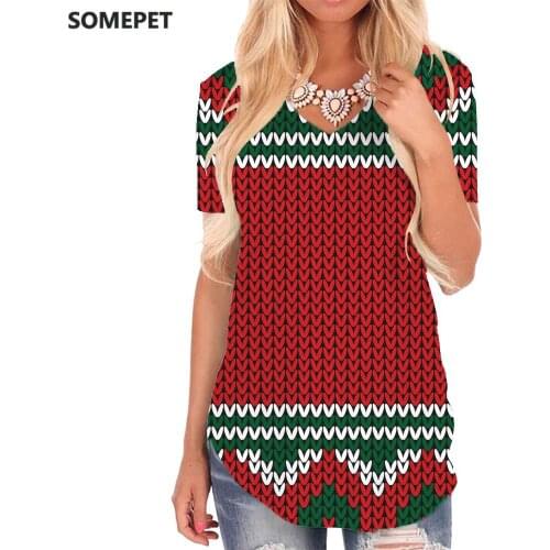 SOMEPET Christmas T-shirt women Painting Shirt Print Novelty V-neck Tshirt Harajuku Funny T shirts Womens Clothing Hip hop Cool