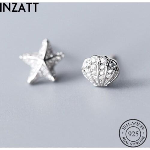 INZATT Real 925 Sterling Silver Zircon Star Stud Earrings Fashion Women Fine Jewelry Party Minimalist Cute Accessories Gift