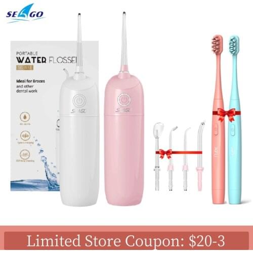 SEAGO Oral Irrigator Dental Water Flosser Buy One Get One Toothbrush Free Nozzles Jet IPX7 Vacuum Tank Ultrasonic Teeth Cleaner