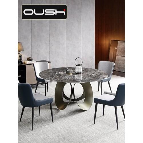 Italian light luxury rock board round dining table and chair combination modern simple bright face dining table small family