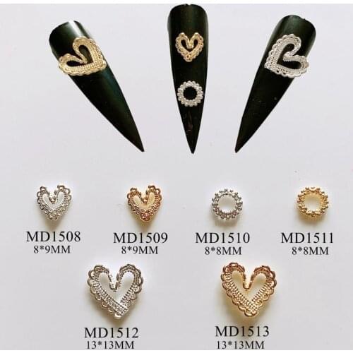10pcs/bag Nail Art Metal 3D Charms Heart Circle Design Charm Nail Art Decoration MD1508-1513