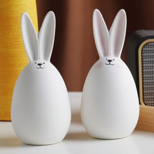 Cute Ceramic Big Ears Rabbit Desktop Abstract Art Decoration Small Sculpture Ornaments