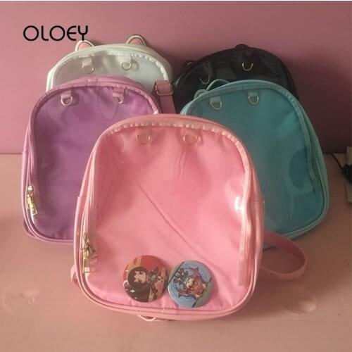 Cute PVC Clear Transparent Women Backpacks Harajuku Ita Bag Jelly Color PU School Bags For Teenage Girls Student Bookbag Bagpack