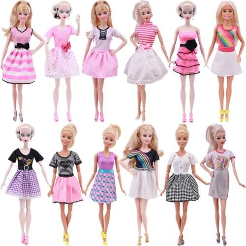 Doll Fashion Pink Dress For Barbies Casual Wear Handmade Clothes Accessories For Girls Birthday Toys Gifts