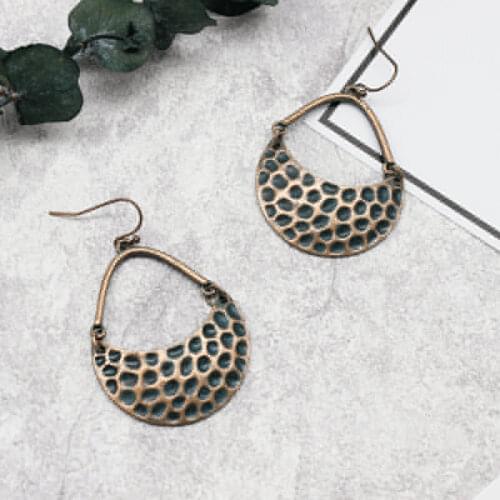 Trendy Vintage Hippie Bronze Semi Honeycomb Hollow Crescent Gypsy Drop Earrings Ladies Vacation Party Jewelry Gifts