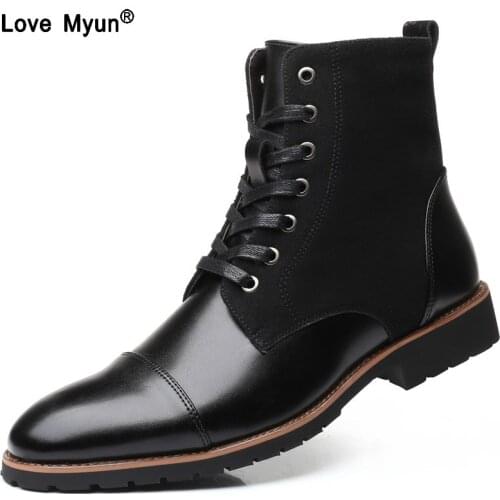 New Fashion Men Leather Shoes Waterproof Men Boots Comfortable Short Plush Black Winter Boots Quality Ankle Boots Business Men99