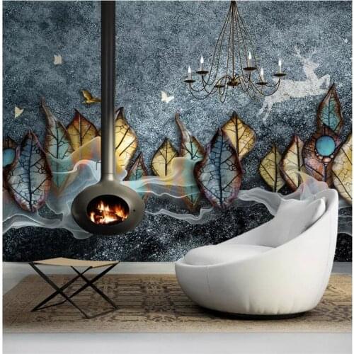 Mural Gray Blue Personality Wallpaper 3D Mottled Stone Textured Sandstone Embossed Leaves Wall Murals for Living Room Walls 3D