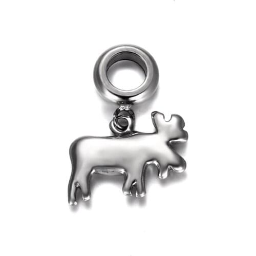 316L Stainless Steel Spacer Bail Bead Moose Charms 5mm Hole Polished Metal Charm Accessories DIY Bracelet Jewelry Making