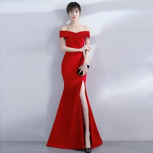 2019 new party evening dress noble elegant long paragraph one shoulder fishtail host dress long skirt party woman lady dresses