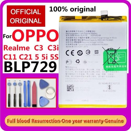 New 5000mAh BLP729 Phone Battery for Oppo Realme C3 C3i 5 5i 5s C3 C11 C12, C15 RMX2020 MX2021 RMX1911 RMX1919 RMX2030 RMX2032