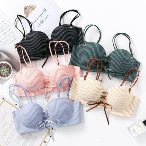 New Women Sexy Bra Striped Seamless Lingerie Bralette Wireless Push Up Brassiere Female Underwear Soft Cup Intimates