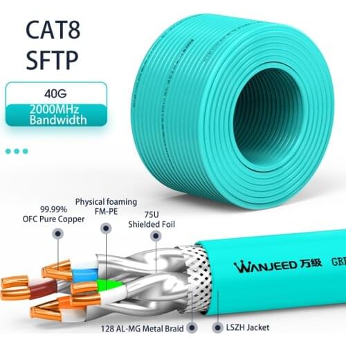 OFNPFTTH 100m CAT8 Lan Cable 40G Double Shielded OFC LSZH Jacket Aqua Color