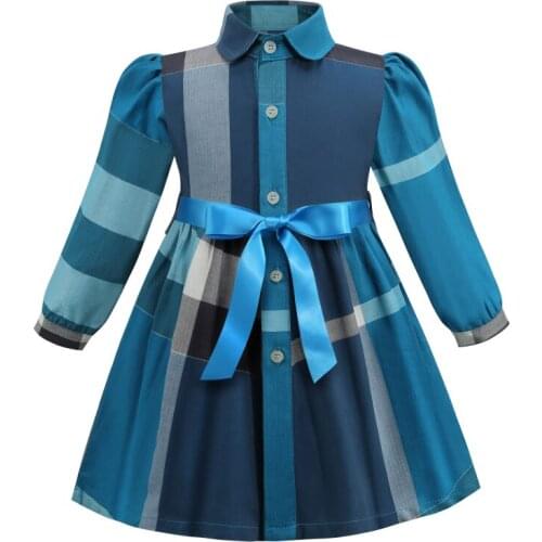 Girls Dress Long Sleeve Spring Autumn Kids Dresses For Girls Striped Lattice Bow Girls Princess Dresses Toddler Girl Clothing