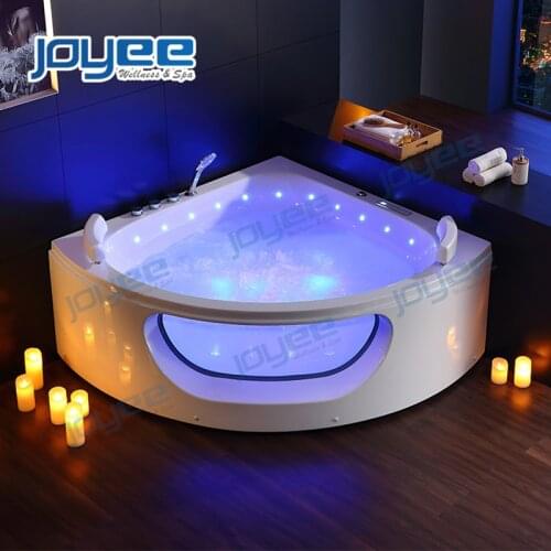JOYEE Massage Tub Supplier Indoor Corner Jacuzzi Spa 2 People Color Led Lights Whirlpool Hydro Therapy Bathtub for Hotel