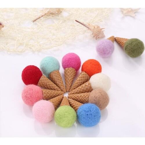 1 PC 7*3.5 cm Cute Ice Cream Wool Felt Poke DIY Kits Craft Supply Children Hair Band Wind Chimes Garment Bag Deco Birthday Gifts