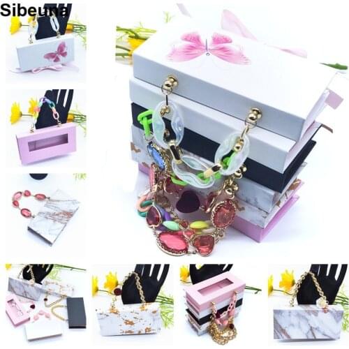 Print Eyelash Packaging Wholesale with chain Rectangle Lashes Case New Lash Boxes With Trays Bulk 25mm Mink Lashes packaging Box