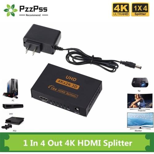 PzzPss 4k HDMI-compatible Splitter Full HD 1080p Video HDMI-compatible Switch Switcher 1X4 Split 1 in 4 Out For HDTV DVD