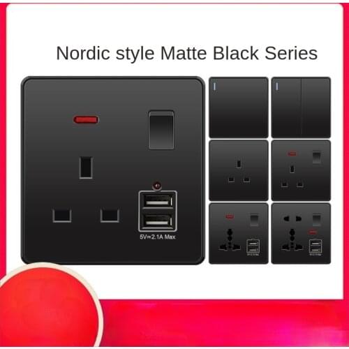 Depoguye UK 13A plug, black wall switch socket, UK USB socket, international universal switch panel USB socket,146mm*146mm