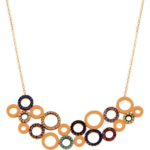 Multicolor Round Necklace Rose Gold Boho Rainbow Women Necklace Silver Necklace 925 Sterling Silver Art Design Women Necklace