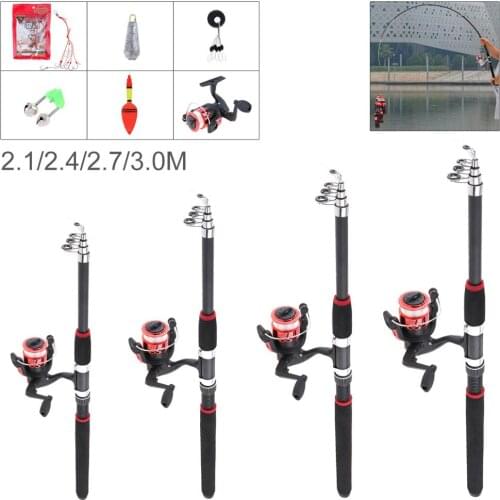 2.1m 2.4m 2.7m 3m Fishing Rod Reel Line Combo Full Kits Spinning Reel Pole Set Fishing Float Hooks Beads Bell Fishing Tackle
