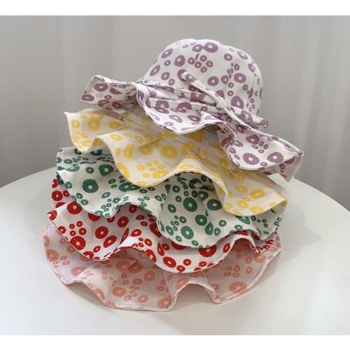 Spring Kids Bucket Hat Floral Print Baby Girl Sunhat Breathable Cotton Children Travel Beach Hat Baby Photography Accessories