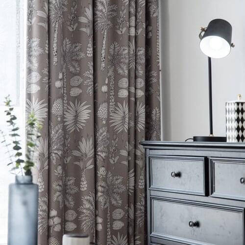 Curtains for Living Room Simple Brown High Shade Curtains for Bedroom Balcony Polyester Cotton Window Curtains Grey leaves