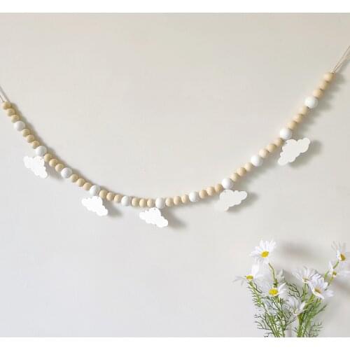 Nordic Kids Room Beads Garland Wall Decoration Handmade Beads Star Cloud Nursery Room Decor Hanging Decor Boys Girls Room Decor