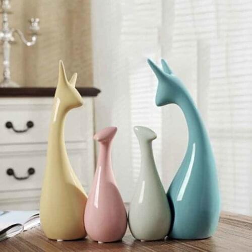 Nordic Ins Ceramic Deer Family Figurines Porcelain Living Room Ornament Office Desktop Furnishing Decoration Crafts Accessories