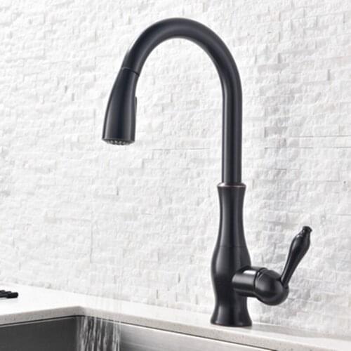 Kitchen Sink Faucets Total Brass Pull Out Kitchen Mixer Tap Single Handle Hot and Cold Kitchen Crane Tap 360 rotation Faucet
