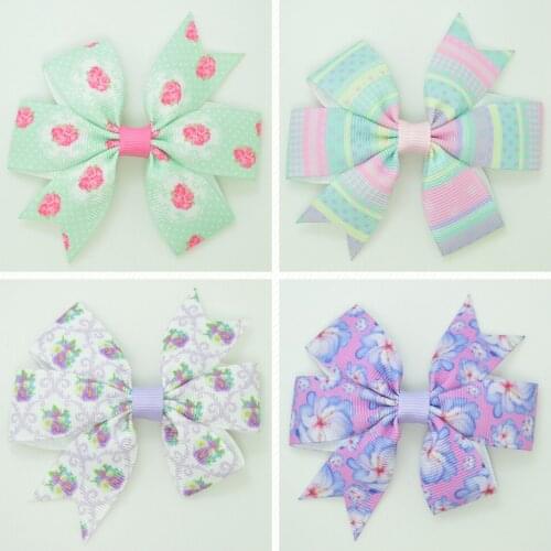 SUPWRF 3.1'' Flowers kids hair accessories hair bow With Clip hair Printed Ribbon headwear wholesale 20 PCS T0929