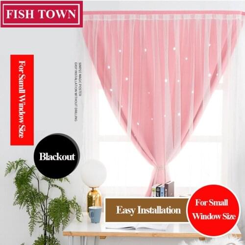 Fish Town Easy to Install Blackout Curtains for Living Room Bedroom for Small Window Size,Hollow Star Blinds Stitched With Voile