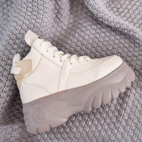 Autumn Winter Women Ankle Boots 2019 Fashion Ladies Platform 6cm High Wedges Leather Casual Shoes Woman Chunky Martin Shoes