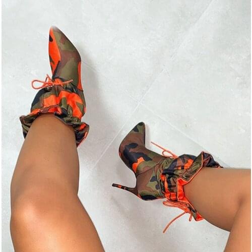 2020 Spring/Autumn New High Heels 11cm Stilettos Fashion Camouflage Ankle Boots Shoes Woman Lace Up Sexy Night Club Boots Chic