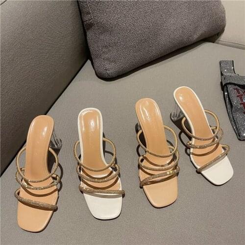 Fashion New Flip Flops Square Toe Designer Slippers Women Summer Shoes Women Slides Mules High Heels Outdoor Women Sandals 2021