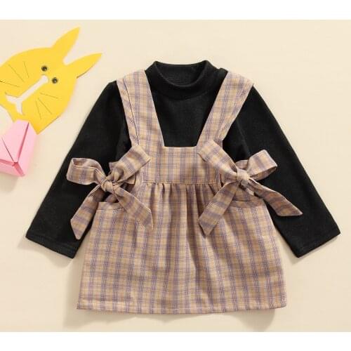 Ma&Baby 0-5Y Infant Toddler Kid Baby Girl Clothes Set Knitted Sweaters Tops Bow Plaid Skirts Overalls Outfits Autumn Spring DB84