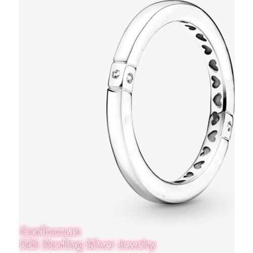 100% 925 Sterling Silver Logo & Hearts Ring 2021 Autumn Signature For Women Wedding Gift Original Jewelry Accessories