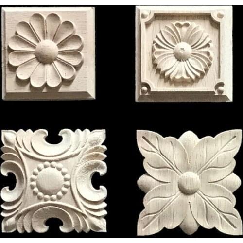 12CM Vintage Unpainted Wood Carved Corner Onlay Applique Frame Background Home Furniture Wall Cabinet Door Decor Decoration