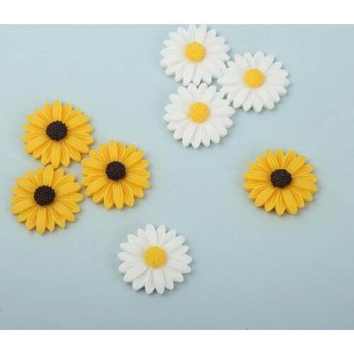 20pcs 22mm White/Yellow Resin Daisy Flower Cabochons Flatbacks Embellishments DIY Phone Decorations Scrapbooking Crafts