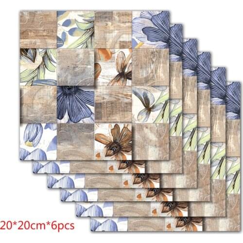 6pcs/lot Flat Flowers Pattern Tile Waist Line Wall Stickers Kitchen Bathroom Basin Tiles Poster Vinyl Floor Diagonal Wall Decals