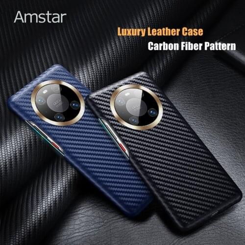 Amstar Luxury Leather Carbon Fiber Pattern Phone Case for Huawei Mate 30 40 Pro Plus P40 Pro Plus Handmade Leather Case Cover