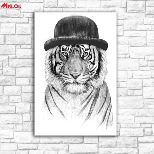 Large Wall Art,Gentleman tiger,Restaurant study Bedroom Decor Wall oil Painting Print Nice wall picture for living room no frame