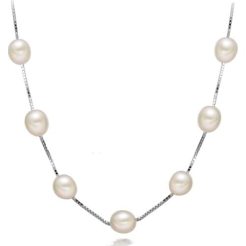 High quality 7-8mm perfect Natural shell Pearl Box chain Necklace Fashion Jewelry necklace For women