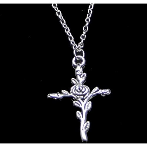 Fashion 35*23mm Cross Flower Branch Pendant Necklace Link Chain For Female Choker Necklace Creative Jewelry party Gift