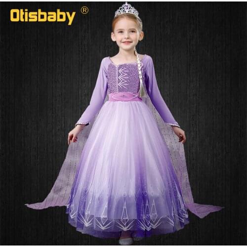 Fantasia Girl Queen Elsa 2 Dress with Long Cloak Kids Fairy Cosplay Sofia Purple Dress Children Halloween Sequin Rapunzel Dress