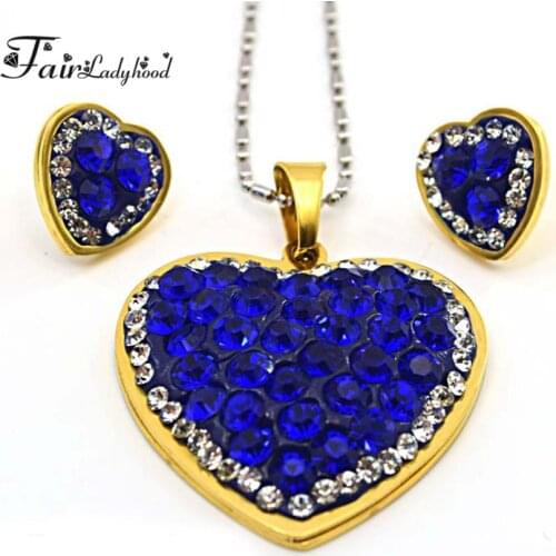 Fairladyhood popular crystal stainless steel jewelry set heart-shaped women love free delivery chain