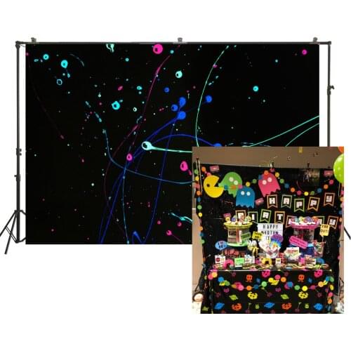 Backdrop 80s 90s Glow Party Colorful Paint Splat Splashes Graffiti Stripes Drops Photo Background Birthday Baby Shower Banners