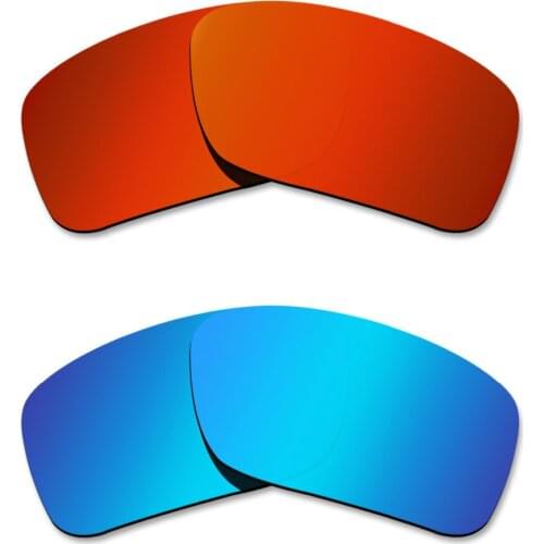 Glintbay 2 Pairs Polarized Sunglasses Replacement Lenses for Oakley Si Ballistic Det Cord Fire Red and Ice Blue